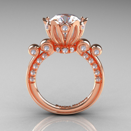 French Antique 14K Rose Gold 3.0 Carat White Sapphire Diamond Solitaire Wedding Ring Y235-14KRGDWS-1