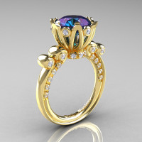French Antique 14K Yellow Gold 3.0 CT Alexandrite Diamond Solitaire Wedding Ring Y235-14KYGDAL-1