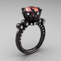 French Antique 14K Black Gold 3.0 Carat Peach Topaz Diamond Solitaire Wedding Ring Y235-14KBGDPO-1