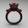 French Antique 14K Black Gold 3.0 Carat Rubies Diamond Solitaire Wedding Ring Y235-14KBGR-2