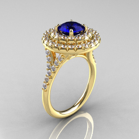 Classic Soleste 14K Yelow Gold 1.0 Ct Blue Sapphire Diamond Ring R236-14YGDBS-1