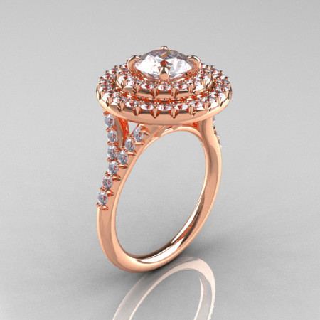 Classic Soleste 14K Rose Gold 1.0 Ct White Sapphire Diamond Ring R236-14RGDWS-1