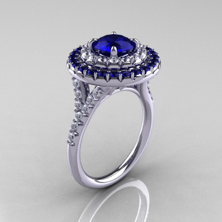Soleste Style 14K White Gold 1.0 Ct Blue Sapphire Diamond Ring R236A-14KWGDBS-1
