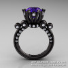 French Antique 14K Black Gold 3.0 Carat Tanzanite Diamond Solitaire Wedding Ring Y235-14KBGDT-2