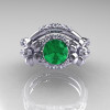 Nature Inspired 14K White Gold 1.0 Ct Emerald Diamond Leaf and Vine Engagement Ring Wedding Band Set R245S-14KWGDEM-3