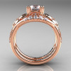 Nature Inspired 14K Rose Gold 1.0 Ct Russian CZ Diamond Leaf and Vine Engagement Ring Wedding Band Set R245S-14KRGDCZ-2