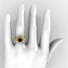 Nature Inspired 14K Yellow Gold 1.0 Ct Black White Diamond Leaf and Vine Engagement Ring Wedding Band Set R245S-14KYGDBD-4