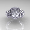 Nature Inspired 14K White Gold 1.0 Ct Russian CZ Diamond Leaf and Vine Engagement Ring Wedding Band Set R245S-14KWGDCZ-3