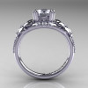Nature Inspired 14K White Gold 1.0 Ct Russian CZ Diamond Leaf and Vine Engagement Ring R245-14KWGDCZ-2