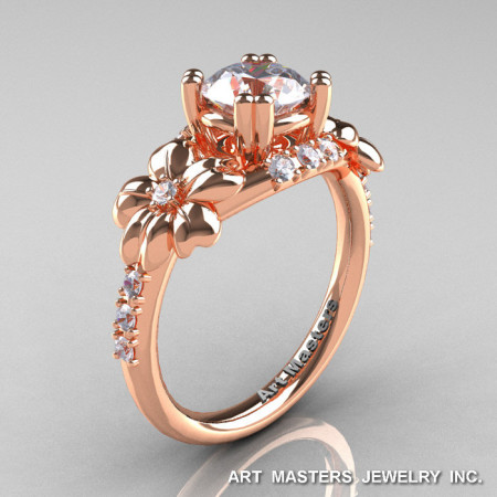 Nature Inspired 14K Rose Gold 1.0 Ct Russian CZ Diamond Leaf and Vine Engagement Ring R245-14KRGDCZ-1