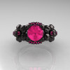 Nature Inspired 14K Black Gold 1.0 Ct Pink Sapphire Leaf and Vine Engagement Ring R245-14KBGPS-3