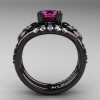 Nature Inspired 14K Black Gold 1.0 Ct Pink Sapphire Diamond Leaf and Vine Engagement Ring Wedding Band Set R245S-14KBGDPS-2