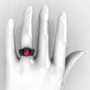 Nature Inspired 14K Black Gold 1.0 Ct Pink Sapphire Diamond Leaf and Vine Engagement Ring Wedding Band Set R245S-14KBGDPS-4