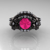 Nature Inspired 14K Black Gold 1.0 Ct Pink Sapphire Diamond Leaf and Vine Engagement Ring Wedding Band Set R245S-14KBGDPS-3