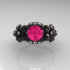Nature Inspired 14K Black Gold 1.0 Ct Pink Sapphire Diamond Leaf and Vine Engagement Ring R245-14KBGDPS-3