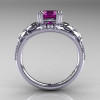 Nature Inspired 14K White Gold 1.0 Ct Amethyst Diamond Leaf and Vine Engagement Ring R245-14KWGDAM-2