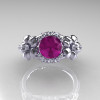 Nature Inspired 14K White Gold 1.0 Ct Amethyst Diamond Leaf and Vine Engagement Ring R245-14KWGDAM-3