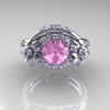 Nature Inspired 14K White Gold 1.0 Ct Light Pink Sapphire Diamond Leaf and Vine Engagement Ring Wedding Band Set R245S-14KWGDLPS-3