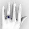 Nature Inspired 14K White Gold 1.0 Ct Blue Sapphire Diamond Leaf and Vine Engagement Ring Wedding Band Set R245S-14KWGDBS-4