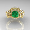 Nature Inspired 14K Yellow Gold 1.0 Ct Emerald Diamond Leaf and Vine Engagement Ring Wedding Band Set R245S-14KYGDEM-3