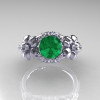Nature Inspired 14K White Gold 1.0 Ct Emerald Diamond Leaf and Vine Engagement Ring R245-14KWGDEM-3
