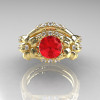 Nature Inspired 14K Yellow Gold 1.0 Ct Ruby Diamond Leaf and Vine Engagement Ring Wedding Band Set R245S-14KYGDR-3