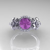 Nature Inspired 14K White Gold 1.0 Ct Lilac Amethyst Diamond Leaf and Vine Engagement Ring R245-14KWGDLAM-3