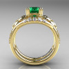 Nature Inspired 14K Yellow Gold 1.0 Ct Emerald Diamond Leaf and Vine Engagement Ring Wedding Band Set R245S-14KYGDEM-2
