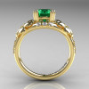 Nature Inspired 14K Yellow Gold 1.0 Ct Emerald Diamond Leaf and Vine Engagement Ring R245-14KYGDEM-2