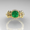 Nature Inspired 14K Yellow Gold 1.0 Ct Emerald Diamond Leaf and Vine Engagement Ring R245-14KYGDEM-3