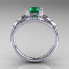 Nature Inspired 14K White Gold 1.0 Ct Emerald Diamond Leaf and Vine Engagement Ring R245-14KWGDEM-2