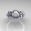 Nature Inspired 14K White Gold 1.0 Ct White Agate Diamond Leaf and Vine Engagement Ring R245-14KWGDWA-3