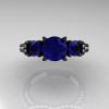 French 14K Black Gold Three Stone Blue Sapphire Diamond Wedding Ring Engagement Ring R182-14KBGDBS-3