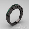 Modern Vintage 14K Black Gold 3.0 Carat Emerald Solitaire and Wedding Ring Bridal Set R102S-14KBGEM-3