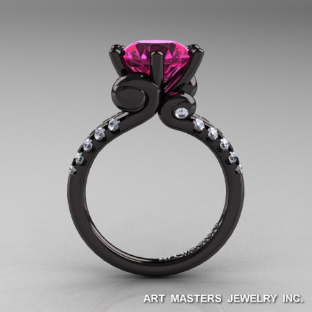 Nature Classic 14K Black Gold 3.0 Carat Pink Sapphire Diamond Enaggement Ring R239-14KBGDPS-1