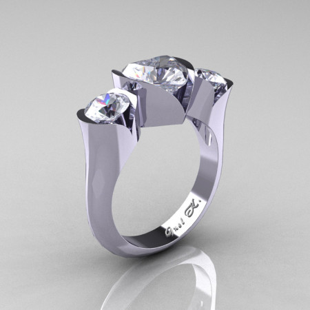 Nature Classic 10K White Gold 2.0 Ct Heart White Sapphire Three Stone Floral Engagement Ring Wedding Ring R434-10KWGWS-1