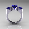 Nature Classic 10K White Gold 2.0 Ct Heart Blue Sapphire Three Stone Floral Engagement Ring Wedding Ring R434-10KWGBS-2