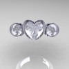 Nature Classic 10K White Gold 2.0 Ct Heart Cubic Zirconia Three Stone Floral Engagement Ring Wedding Ring R434-10KWGDCZ-3