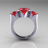 Nature Classic 10K White Gold 2.0 Ct Heart Rubies Three Stone Floral Engagement Ring Wedding Ring R434-10KWGR-2