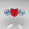 Nature Classic 10K White Gold 2.0 Ct Heart Ruby Aquamarine Three Stone Floral Engagement Ring Wedding Ring R434-10KWGAQR-3