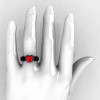 Nature Classic 14K Black Gold 2.0 Ct Heart Ruby Black Diamond Three Stone Floral Engagement Ring Wedding Ring R434-14KBGBDR-4