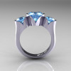 Nature Classic 10K White Gold 2.0 Ct Heart Blue Topaz Three Stone Floral Engagement Ring Wedding Ring R434-10KWGBT-2