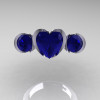 Nature Classic 10K White Gold 2.0 Ct Heart Blue Sapphire Three Stone Floral Engagement Ring Wedding Ring R434-10KWGBS-3