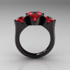 Nature Classic 14K Black Gold 2.0 Ct Heart Rubies Three Stone Floral Engagement Ring Wedding Ring R434-14KBGR-2