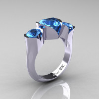 Nature Classic 10K White Gold 2.0 Ct Heart Blue Topaz Three Stone Floral Engagement Ring Wedding Ring R434-10KWGBT-1