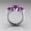 Nature Classic 10K White Gold 2.0 Ct Heart Amethyst Three Stone Floral Engagement Ring Wedding Ring R434-10KWGAM-2