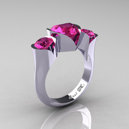 Nature Classic 10K White Gold 2.0 Ct Heart Pink Sapphire Three Stone Floral Engagement Ring Wedding Ring R434-10KWGPS-1