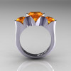 Nature Classic 10K White Gold 2.0 Ct Heart Orange Sapphire Three Stone Floral Engagement Ring Wedding Ring R434-10KWGOS-2