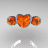 Nature Classic 10K White Gold 2.0 Ct Heart Orange Sapphire Three Stone Floral Engagement Ring Wedding Ring R434-10KWGOS-3