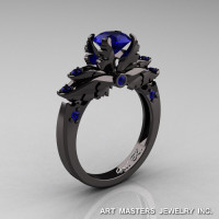 Classic 14K Black Gold 1.0 Carat Dark Blue Sapphire Solitaire Engagement Ring R482-14KBGBS-1
